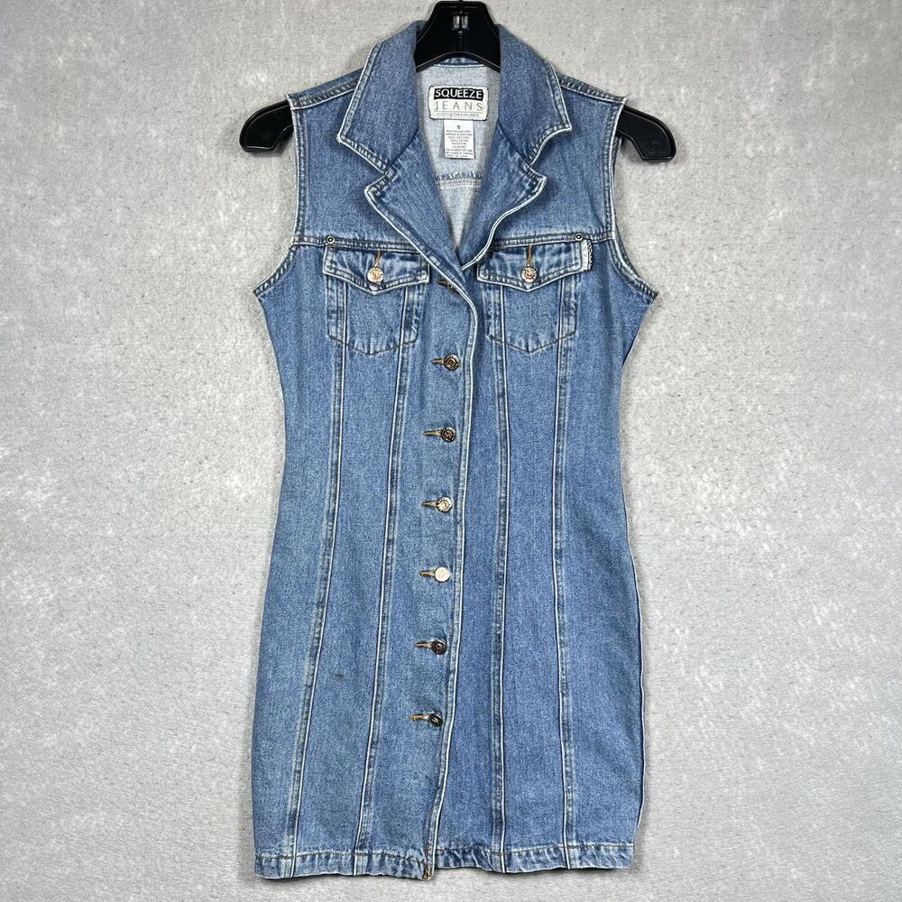 Squeeze Denim Button-Front Mini Dress in Blue Y2K vintage